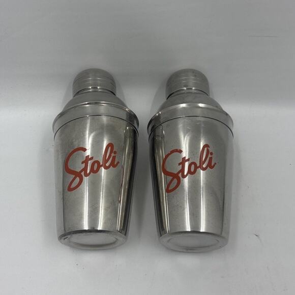 Stolichnaya Russian Vodka Stainless Steel Cocktail Shaker Stoli Set of 2 - Picture 1 of 3